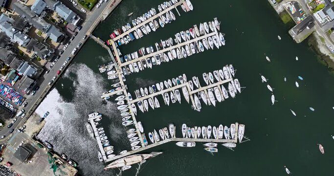 Top view of yachts and ships in the picturesque town of Kinsale 4k