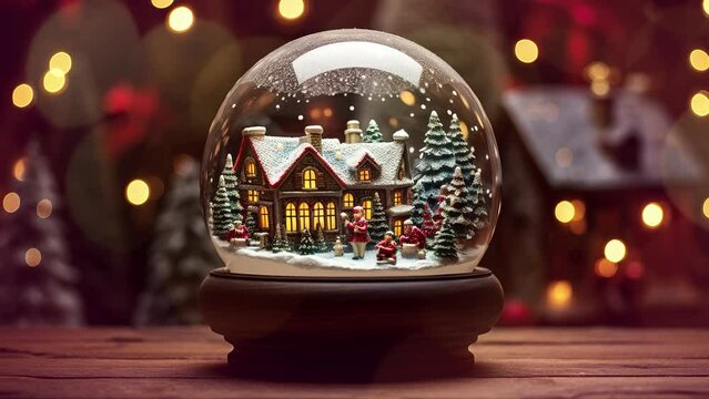 Christmas Snow Globe Snowflake. Christmas Village Inside Snow Globe
