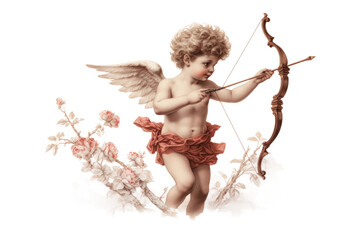 Fototapeta premium cupid drawing back his bow and arrow vintage illustration isolated on a transparent background, generative ai