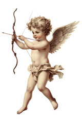 Fototapeta premium cupid drawing back his bow and arrow vintage illustration isolated on a transparent background, generative ai