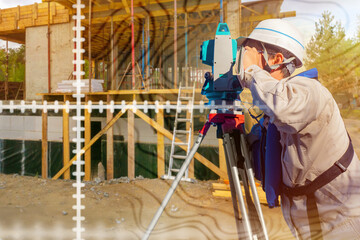 Man surveyor. Builder guy. Worker with geodetic device. Construction company employee. Surveyor man...