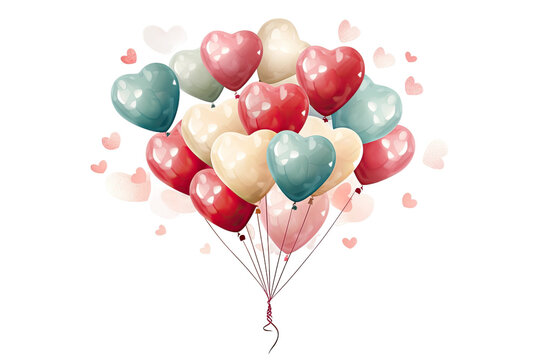 heart-shaped balloon bouquet vintage illustration isolated on a transparent background, generative ai