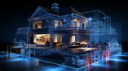 House blueprint visualized in a virtual reality interface