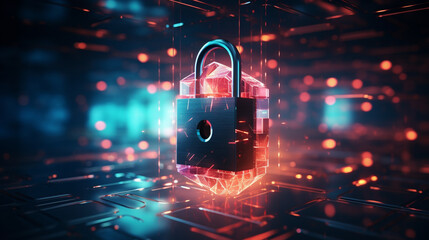 Digital padlock symbolizing blockchain transaction security - obrazy, fototapety, plakaty