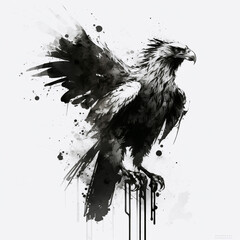 墨絵　鷹の凝視