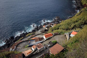 Scenic Atlantic ocean coast near Ponta do Arnel lighthouse, Nordeste town, Sao Miguel island, Azores, Portugal