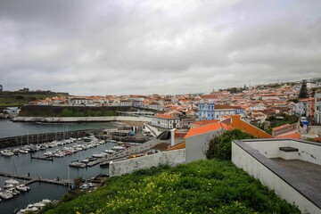Fototapeta na wymiar Old streets of Angra do Heroismo town view, Terceira island, Azores, Portugal