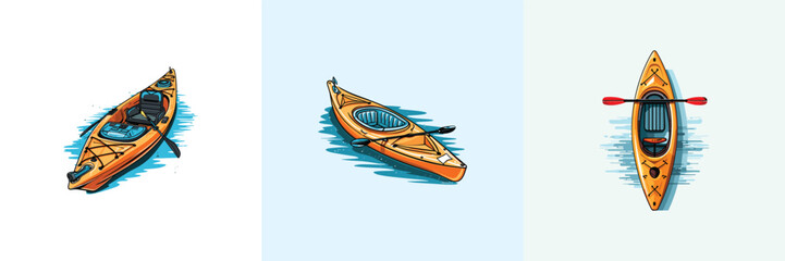 kayak vector clip art illustration - obrazy, fototapety, plakaty