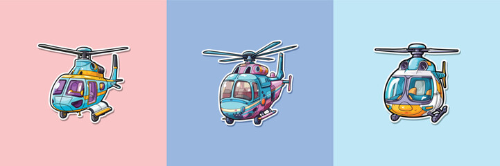 helicopter sticker. kawaii cartoon illustration