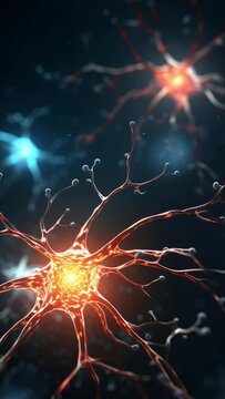 Vertical video physical representation of multidimensional neural networks. Artificial and biological intelligence nodes. Concept background