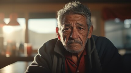 Obraz premium The second scene represents an older Latinx individual with a weathered, thoughtful face, their eyes expressing profound wisdom gained through their experiences of intersectional discrimination
