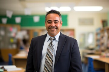 A middleaged Hispanic man, serving as a school superintendent, is an advocate for removing obstacles in learning for students of all backgrounds.
