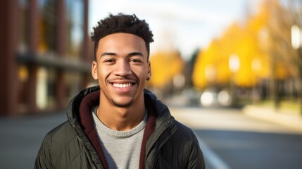 Naklejka premium A young man with a communitydriven heart creates safe spaces for productive conversations and mutual learning. His resolute eyes reflect his commitment to bridging cultural and ideological