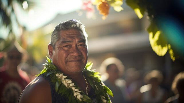A native Hawaiian man rallies his community to fight for their rights, for their recognition, invoking a spirit of unity and advocacy against systemic bias. His resilience in the face of