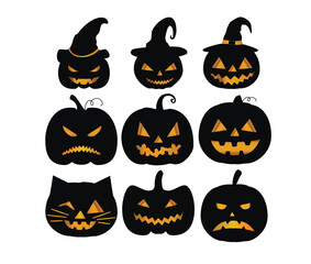 Halloween pumpkin set. Happy Halloween Vector Illustration. 