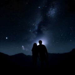 Fototapeta na wymiar silhouette of a couple in the night