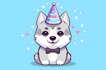 Husky wearing a birthday hat