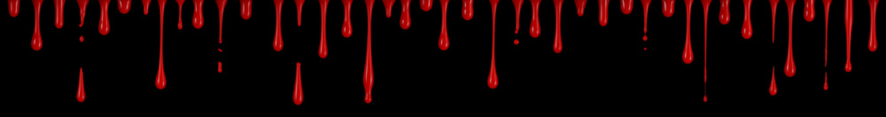 Row of several different blood drips and drops isolated on black.