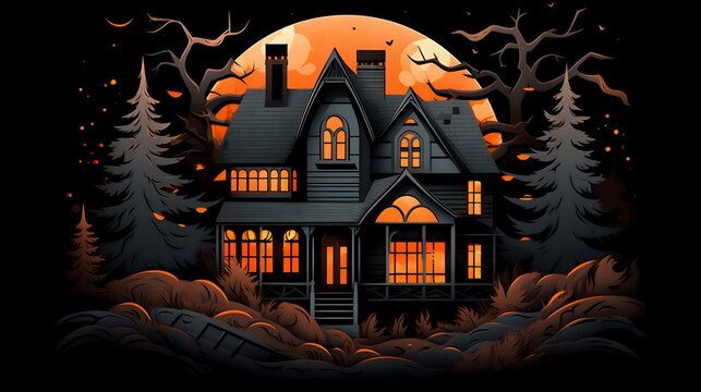 illustration of halloween haunted house