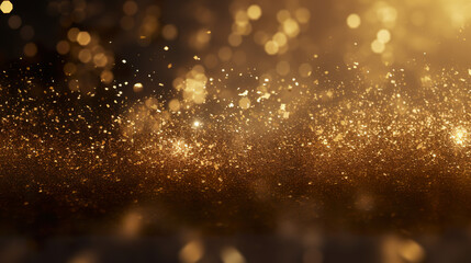 A glitzy gold background with vintage charm, featuring shimmering particles and a hint of Christmas magic on a dark base with a gold foil texture