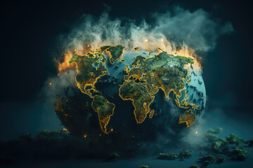 A global map highlighting international cooperation to combat climate change. Generative Ai.