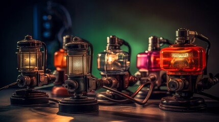 Retro Black Machinery: Vintage Metal Tools, Antique Camera and Industrial Equipment, generative AI