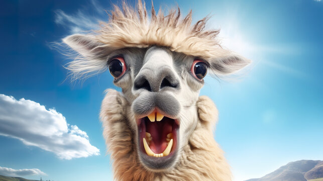 A comically expressive llama, portrayed in a humorous meme image