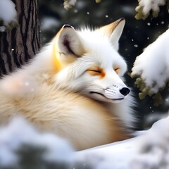 fox in the snow - obrazy, fototapety, plakaty