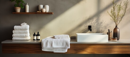 Bathroom interior design Towel sink and toiletry display