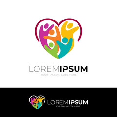 Abstract colorful people and heart shape icon. Vector logo template. Love logo