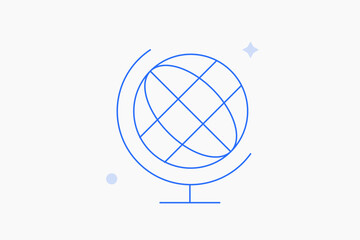 Geometric globe illustration in flat style design. Vector illustration. Duotone blue icon.