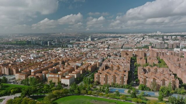 Aerial view Madrid sunny day Cerro del Tio Pio