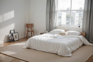 Tranquil Haven Embracing Minimalist Bedroom Ideas. AI Generated.