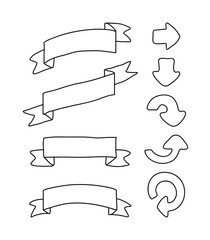 Set of hand drawn doodle style ribbon and arrow illustrations.
