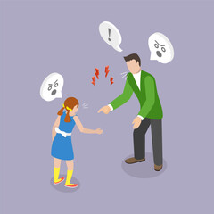 3D Isometric Flat Vector Conceptual Illustration of Arguing With A Child, Conflict Between Parents and Children