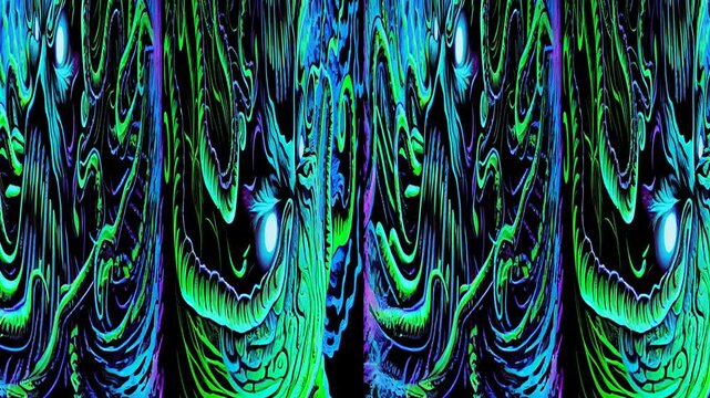 Cthulhu Trippy Blacklight Kaleidoscope VJ Seamless Animation Looping Video Neon Colors Strange Nightmare Gods HP Lovecraft Halloween Monsters Tentacle Sea Kraken Otherworldly Alien Scifi Fantasy