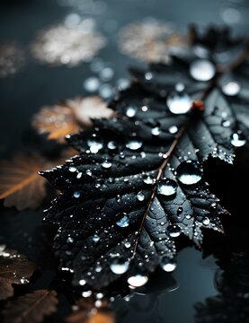 Macrography of a leaf with water droplets