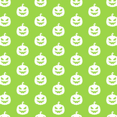 Vector green seamless pattern with white pumpkin