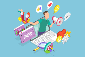 3D Isometric Flat Vector Conceptual Illustration of Personal Brand Strategy, Influencer Marketing