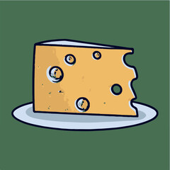 A cheese block with large holes. Block of porous Holland Maasdam cheese. A piece of Swiss dairy product. Color flat vector illustrations of fresh gourmet food isolated on a monochrome background