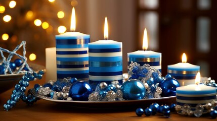 Obraz na płótnie Canvas Hanukkah festive celebration concept, glow of the menorah with shining candles and star