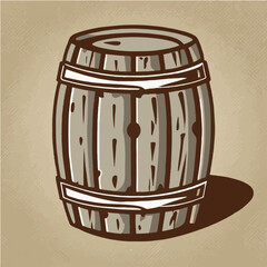 wooden old barrel silhouette, vector style.  Icon. Cartoon. Storage of alcohol. Cartoon style. Illustration for design and decoration.
