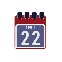 Calendar displaying the page of the day 22 (twenty-second) of the April - Day 22 of the month. Illustration