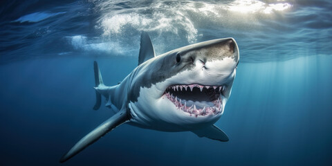 Fototapeta premium Close-up of a white shark in the ocean