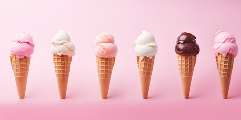 Ice creams on pale pink background