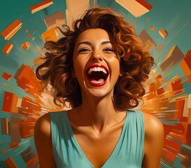 A retro-style digital painting of a person smiling cheerfully