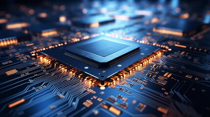Fototapeta na wymiar Computer chip, semiconductor, data abstraction, circuit board, future, cpu, technology