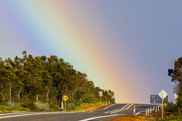 Rainbow at the end of a Western Australian road