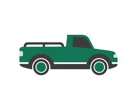 Flat illustration of a pickup car. Green pick-up car. Car vector.