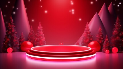 Background podium 3D gift product sale christmas stage winter display new year banner box. Holiday xmas white red stand render scene decoration platform minimal studio happy present. Generative AI